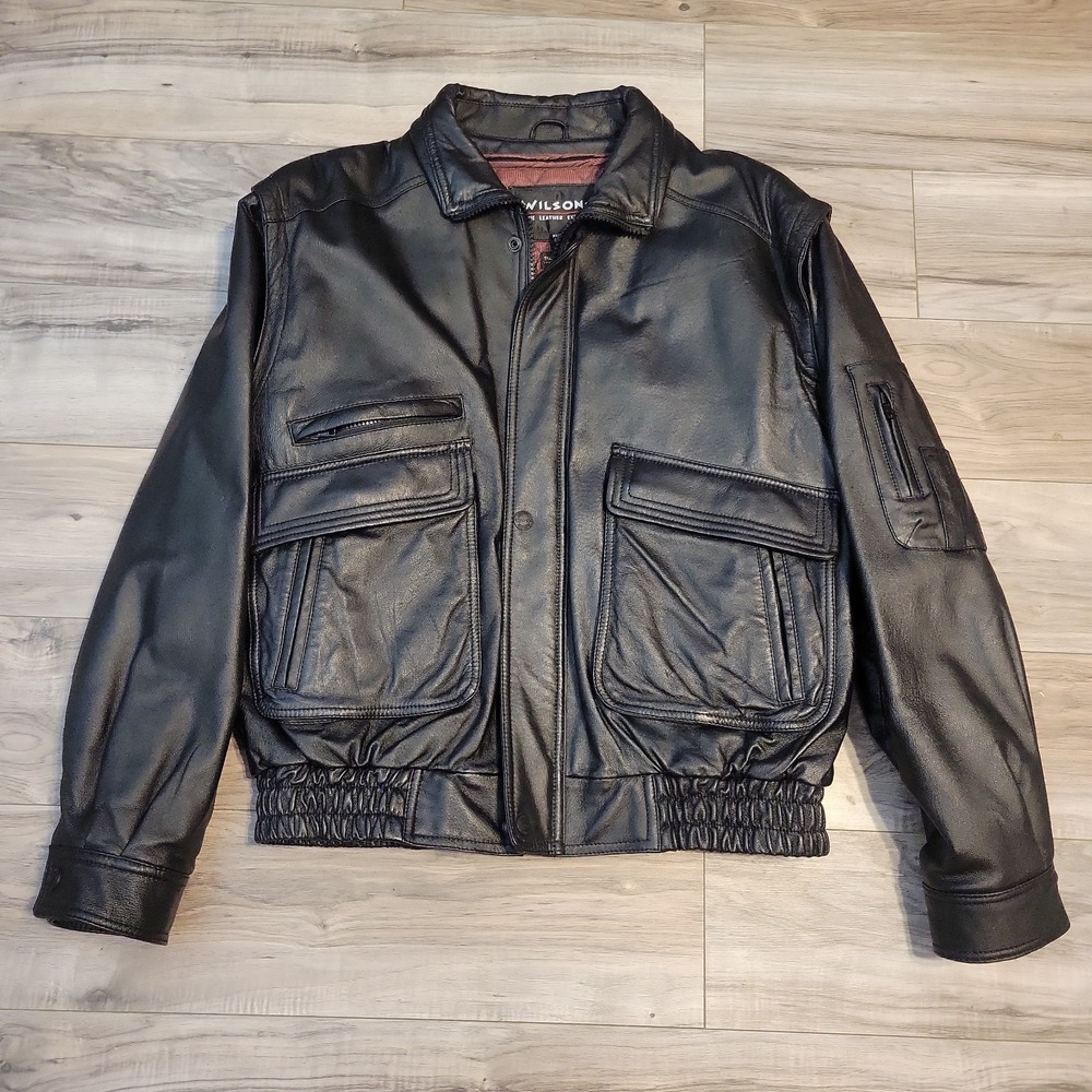 VIntage Wilsons 80s Leather Black Bomber Jacket Mens Large Thinsulate 3M